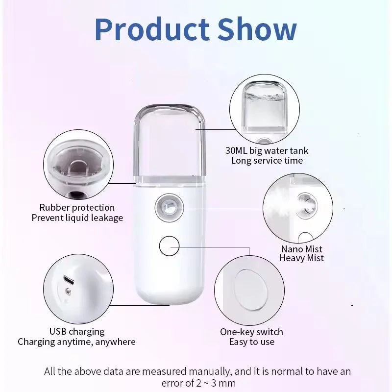 Mini Facial Humidifier – USB Rechargeable & Skin-Friendly